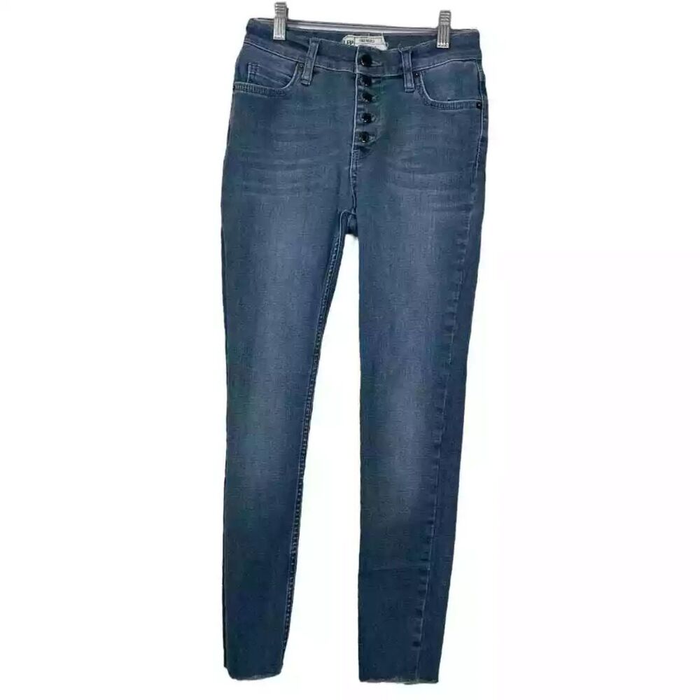 Free People Reagan Button Fly Womens Size 27 Skinny Ankle Jeans Raw hem